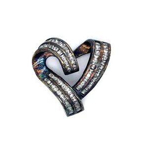 VTG Estate Sterling Silver & Crystal Mid Sized Open Heart Pendant! 171
